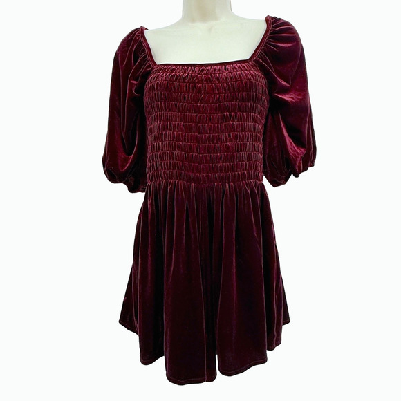 Urban Outfitters Patsy Velvet Romper Y2K Skort Puff Sleeves Women's M Milkmaid - Picture 2 of 7